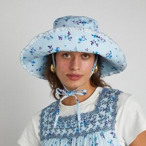 Damson Madder Blue Floral Sunhat with Frills